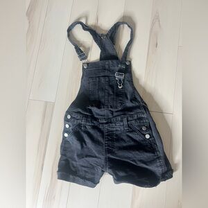 Black Denim Short Overalls